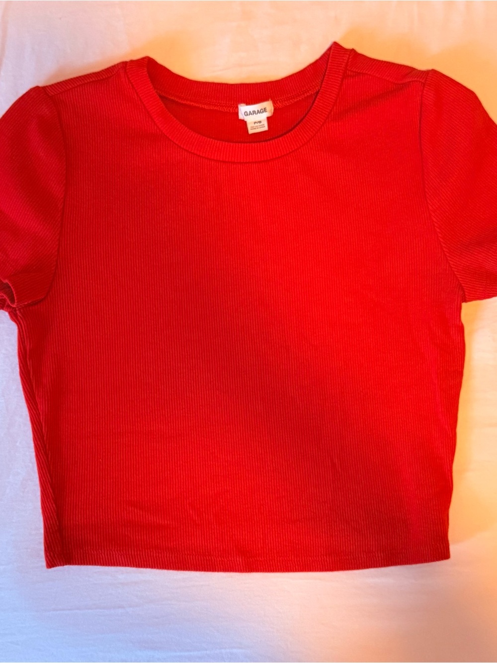 Garage Red Ribbed Crewneck Crop Top